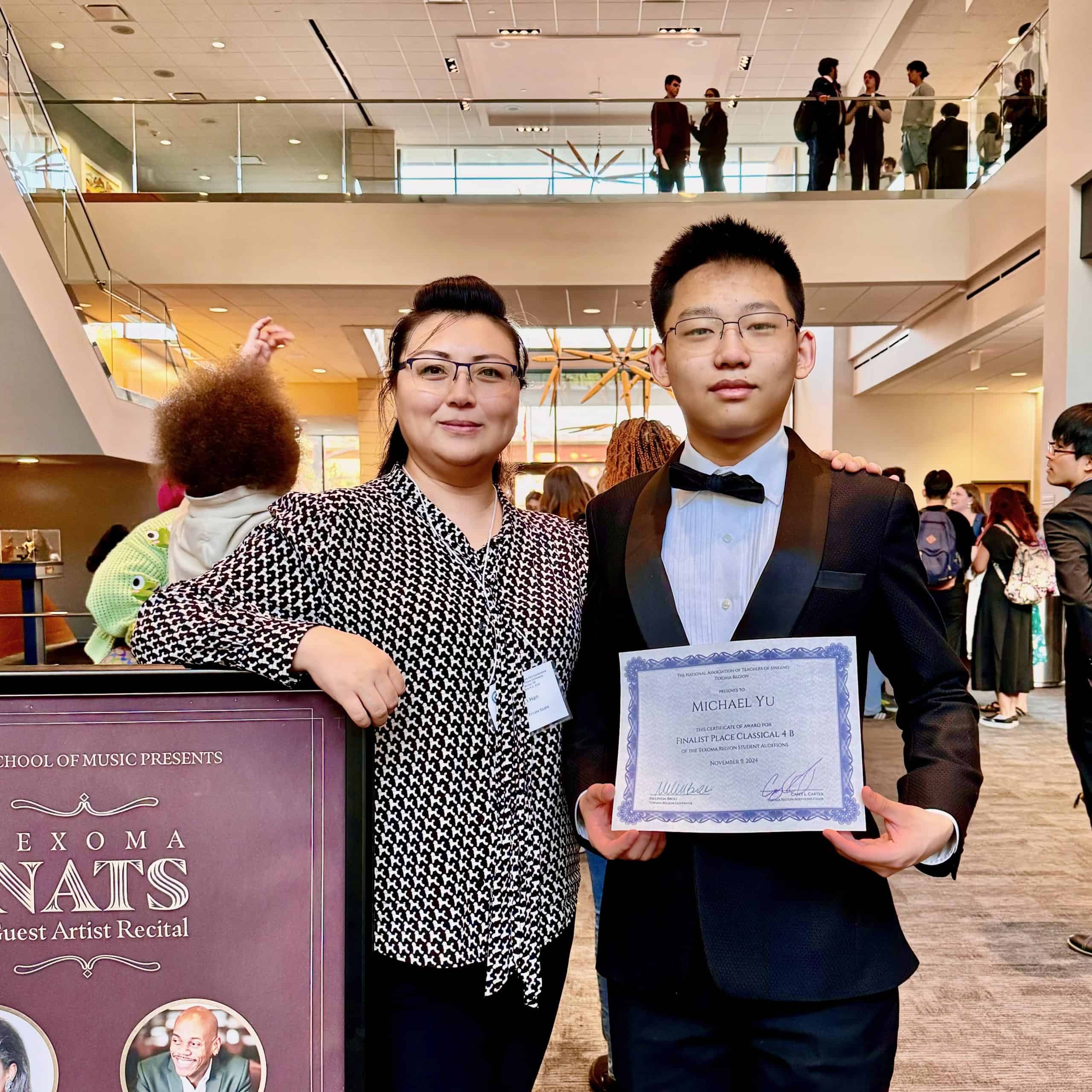 Michael Y. singing competition award photo